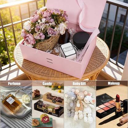 5 Pack Pink Gift Box with Ribbon, 8.6x6.7x3.4 inch Groomsman Proposal Box for Presents with Magnetic Closure Lids, Rectangle Collapsible Luxury Box for Wedding, Christmas, Halloween, Birthday