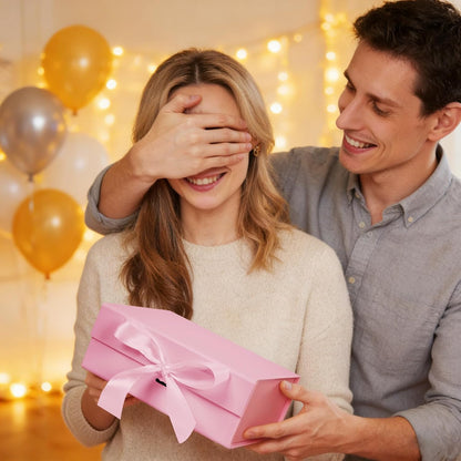 5 Pack Pink Gift Box with Ribbon, 8.6x6.7x3.4 inch Groomsman Proposal Box for Presents with Magnetic Closure Lids, Rectangle Collapsible Luxury Box for Wedding, Christmas, Halloween, Birthday