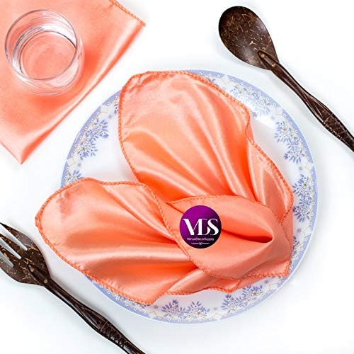 VDS - 12 Pieces | Satin Napkins 20 x 20 Inch Square | Kitchen & Dinner Table Napkins Cloths Handkerchief for Restaurant Bistro Wedding Christmas Birthday Party Dinner Decoration (Peach)