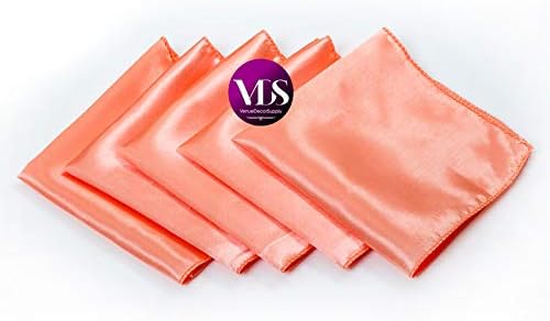 VDS - 12 Pieces | Satin Napkins 20 x 20 Inch Square | Kitchen & Dinner Table Napkins Cloths Handkerchief for Restaurant Bistro Wedding Christmas Birthday Party Dinner Decoration (Peach)