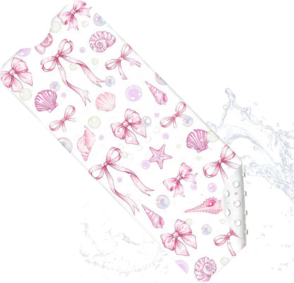 Bath Mat for Tub Non Slip, Cute Bow Bathtub Mats for Girls Non Slip Shower Mat, Machine Washable 40"x16" Long Pink Tub Mats with Suction Cups and Drain Holes for Toddler & Women, Bathroom Decor(Bows)