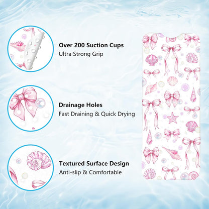 Bath Mat for Tub Non Slip, Cute Bow Bathtub Mats for Girls Non Slip Shower Mat, Machine Washable 40"x16" Long Pink Tub Mats with Suction Cups and Drain Holes for Toddler & Women, Bathroom Decor(Bows)