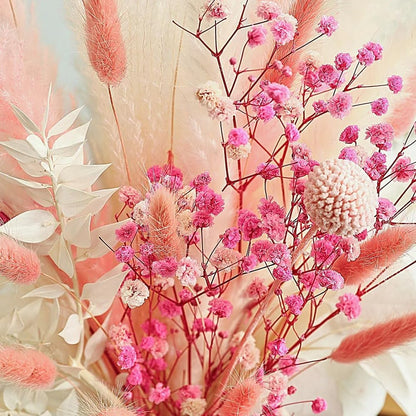 17 Inch Pink Dried Flower Bouquet, Pampas Grass, Bunny Tails, Natural Baby's Breath for Boho Wedding Centerpieces, Home Table Decor (Blush Meadow)