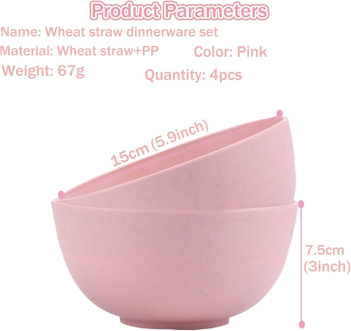Unbreakable Cereal Bowls 26 oz, Lightweight Wheat Straw Cereal Bowls Unbreakable And Reusable Light Weight Bowl For Rice Noodle Soup Snack Salad Fruit BPA Free Dishwasher Safe Pink