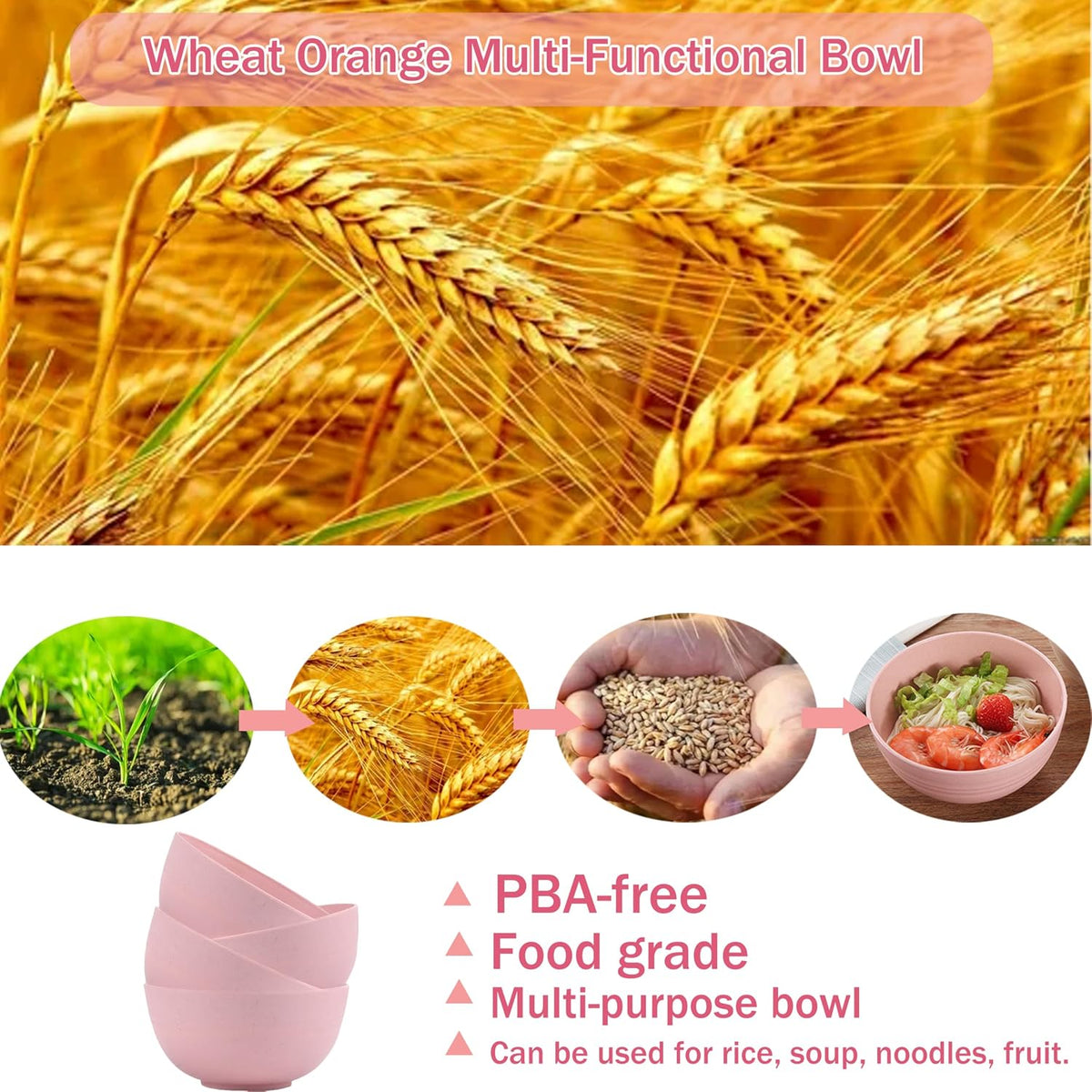 Unbreakable Cereal Bowls 26 oz, Lightweight Wheat Straw Cereal Bowls Unbreakable And Reusable Light Weight Bowl For Rice Noodle Soup Snack Salad Fruit BPA Free Dishwasher Safe Pink