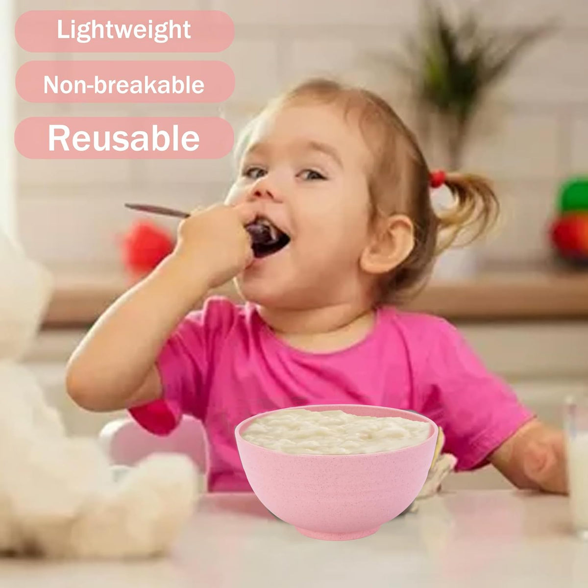 Unbreakable Cereal Bowls 26 oz, Lightweight Wheat Straw Cereal Bowls Unbreakable And Reusable Light Weight Bowl For Rice Noodle Soup Snack Salad Fruit BPA Free Dishwasher Safe Pink