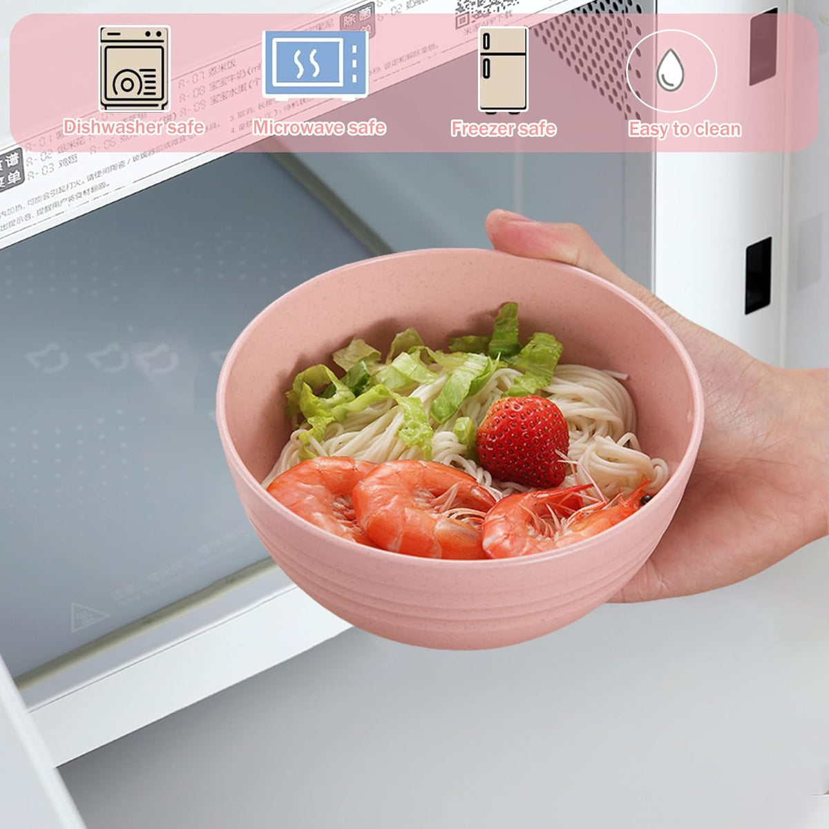 Unbreakable Cereal Bowls 26 oz, Lightweight Wheat Straw Cereal Bowls Unbreakable And Reusable Light Weight Bowl For Rice Noodle Soup Snack Salad Fruit BPA Free Dishwasher Safe Pink