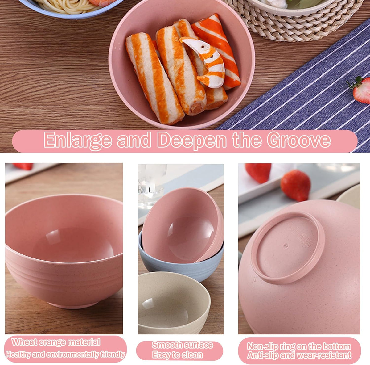 Unbreakable Cereal Bowls 26 oz, Lightweight Wheat Straw Cereal Bowls Unbreakable And Reusable Light Weight Bowl For Rice Noodle Soup Snack Salad Fruit BPA Free Dishwasher Safe Pink