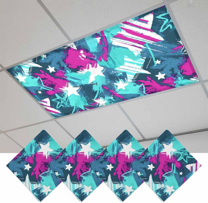 Abstract White Star 4 Pack Fluorescent Light Cover for Ceiling 4 x 2 Ft Pink Green Ink Splatter Graffiti Modern Classroom Light Covers with 10 Magnets for School Home Office Decor