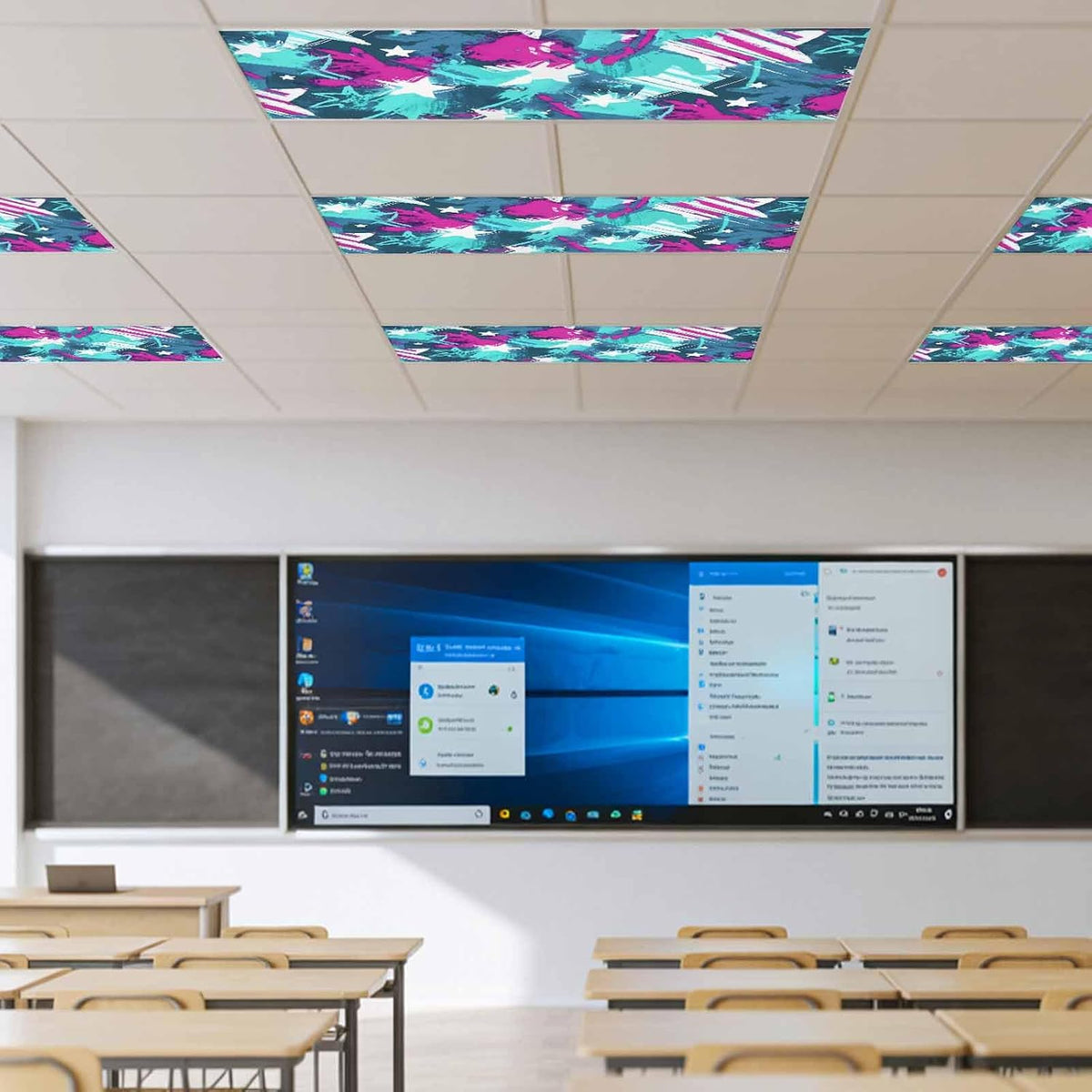 Abstract White Star 4 Pack Fluorescent Light Cover for Ceiling 4 x 2 Ft Pink Green Ink Splatter Graffiti Modern Classroom Light Covers with 10 Magnets for School Home Office Decor