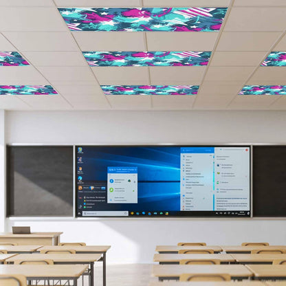 Abstract White Star 4 Pack Fluorescent Light Cover for Ceiling 4 x 2 Ft Pink Green Ink Splatter Graffiti Modern Classroom Light Covers with 10 Magnets for School Home Office Decor