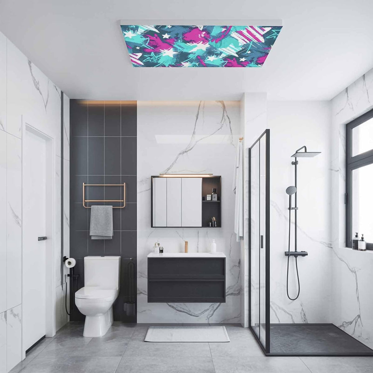 Abstract White Star 4 Pack Fluorescent Light Cover for Ceiling 4 x 2 Ft Pink Green Ink Splatter Graffiti Modern Classroom Light Covers with 10 Magnets for School Home Office Decor