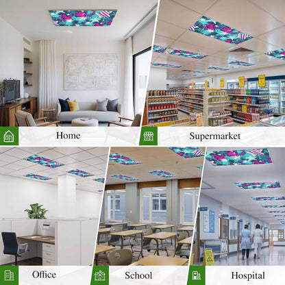 Abstract White Star 4 Pack Fluorescent Light Cover for Ceiling 4 x 2 Ft Pink Green Ink Splatter Graffiti Modern Classroom Light Covers with 10 Magnets for School Home Office Decor