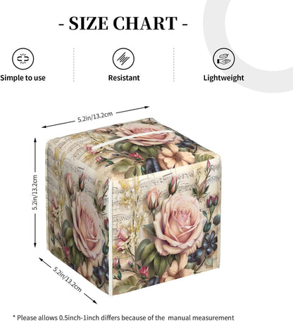 Shabby Chic Pink Blooming Romantic Roses Tissue Box Cover Vintage Natural Flower Bouquet Pu Leather Tissue Holder Facial Paper Organizer Dispenser for Home Bedroom Dresser Night Stand Office Desk Car