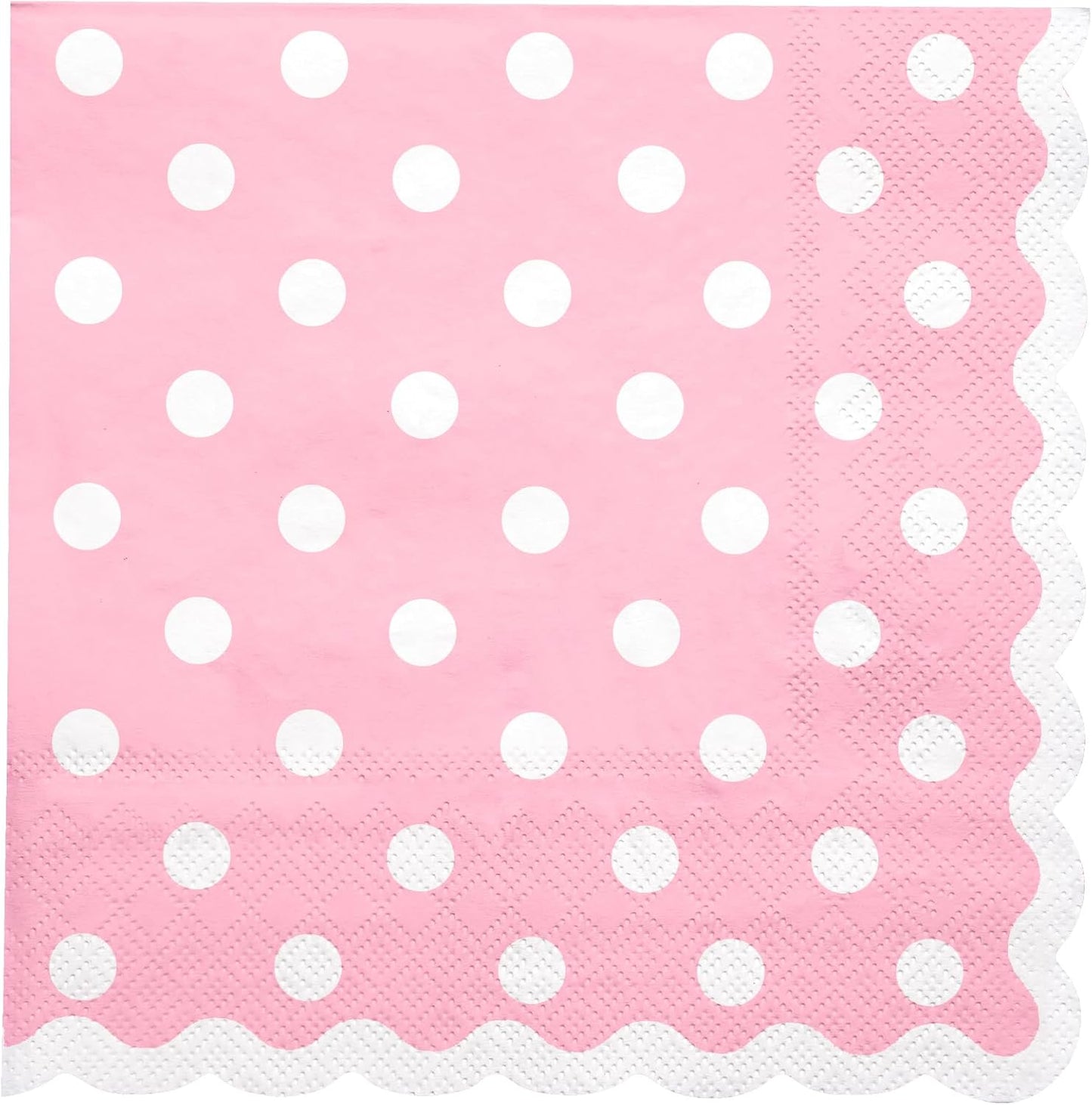 WRAPAHOLIC 20Pcs Pink Polka Dot Cocktail Napkins - Pink Polka Dot Scalloped Edges Paper Napkins for Bridal and Baby Shower, Tea Party, Garden Party, Birthday Party - 5 x 5 In