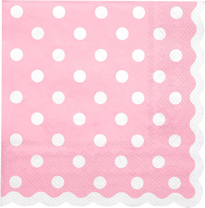 WRAPAHOLIC 20Pcs Pink Polka Dot Cocktail Napkins - Pink Polka Dot Scalloped Edges Paper Napkins for Bridal and Baby Shower, Tea Party, Garden Party, Birthday Party - 5 x 5 In