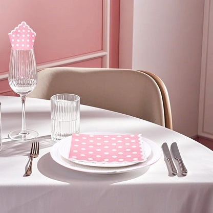 WRAPAHOLIC 20Pcs Pink Polka Dot Cocktail Napkins - Pink Polka Dot Scalloped Edges Paper Napkins for Bridal and Baby Shower, Tea Party, Garden Party, Birthday Party - 5 x 5 In