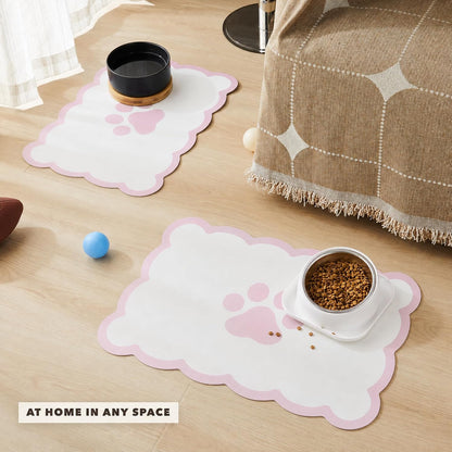Scalloped Dog Feeding Mat, Pink White, 14" X 19”