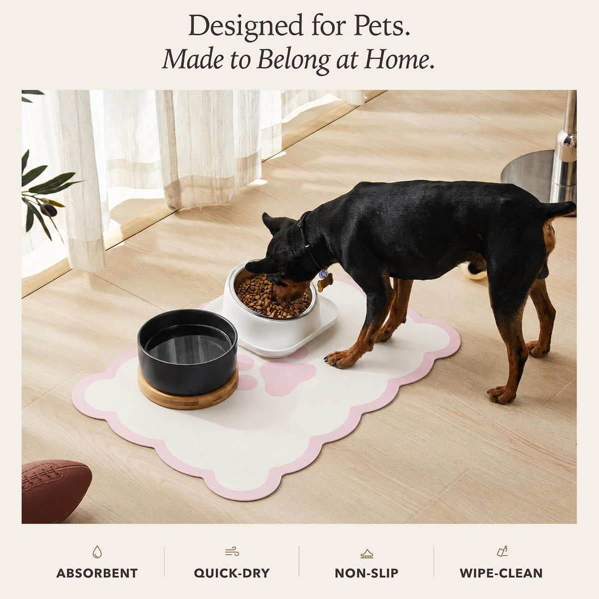 Scalloped Dog Feeding Mat, Pink White, 14" X 19”