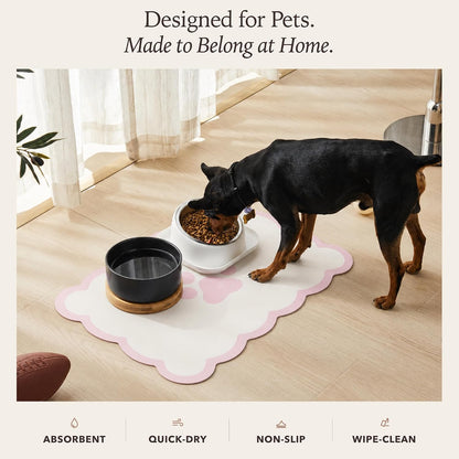 Scalloped Dog Feeding Mat, Pink White, 14" X 19”
