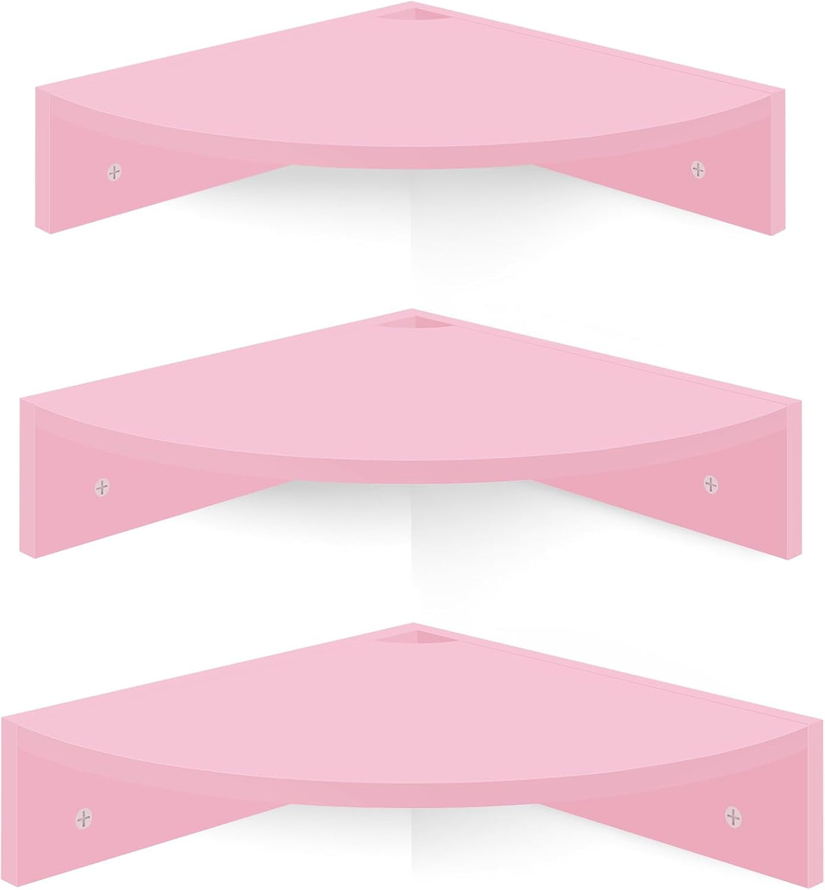 Corner Shelf Wall Mount, Set of 3 Corner Floating Shelves with Cable Hole, 3 Tier Wood Corner Hanging Shelves, Living Room Bedroom Bathroom, Pink