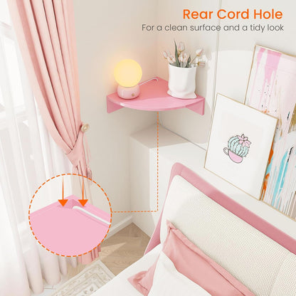 Corner Shelf Wall Mount, Set of 3 Corner Floating Shelves with Cable Hole, 3 Tier Wood Corner Hanging Shelves, Living Room Bedroom Bathroom, Pink
