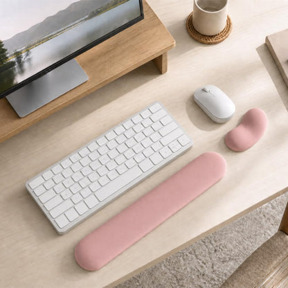 Ergonomic Wrist Rest Set for Keyboard and Mouse | Cooling Gel & Slow-Rebound Memory Foam Palm Support Pad | Luxe Leather, Minimalist, Non-Slip PU Base for Office, Laptop & Gaming (01Pink)