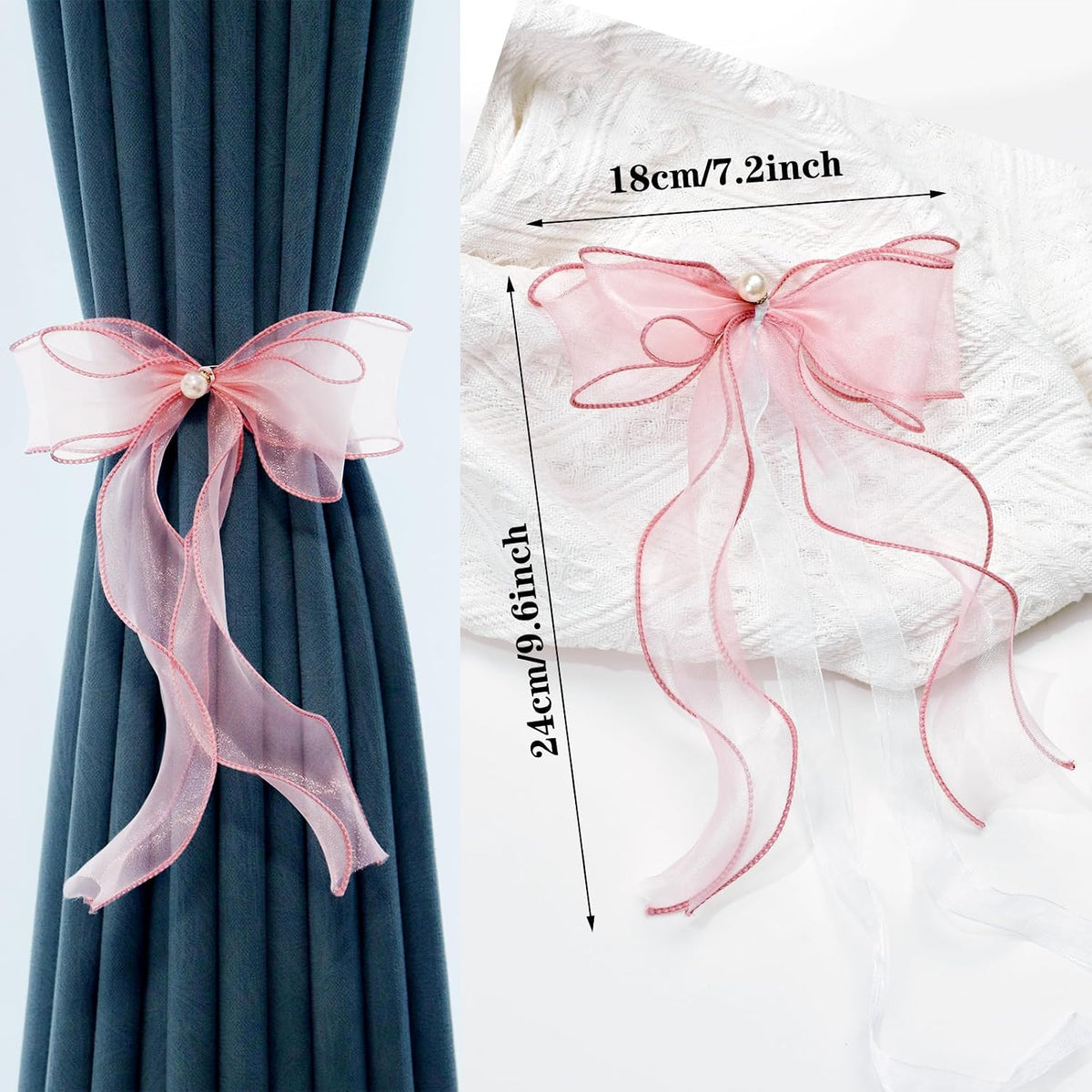 White Lace Bow Curtain Tiebacks 6-Pack, Vine Floral Curtain Holdbacks