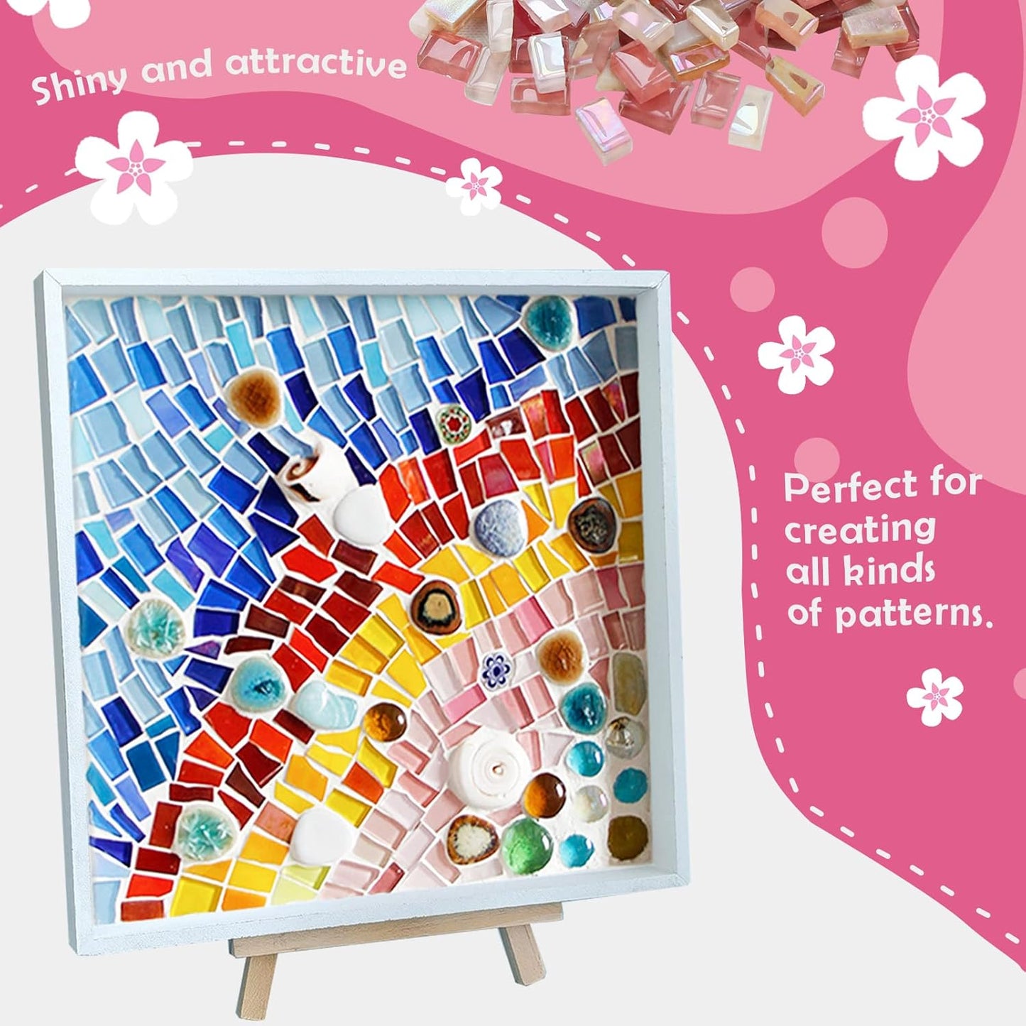 Pink Mixed Irregular Glass Mosaic Tiles for Art Crafts, 9oz Value Pack Mosaic Making Supplies, Mosaic Kits for Adults