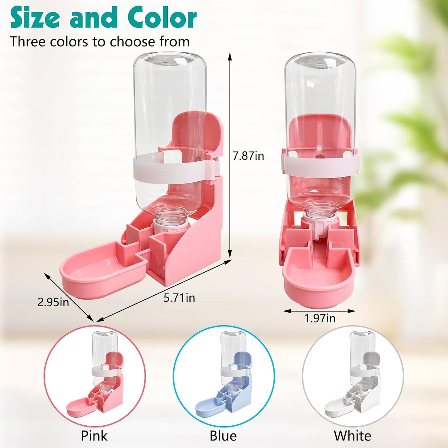 kathson Rabbit Water Bottle, 17oz Hanging Water Fountain Automatic Dispenser No Leak WaterFeeder for Bunny Chinchilla Guinea Pig Hedgehog Ferret