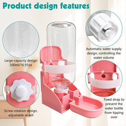 kathson Rabbit Water Bottle, 17oz Hanging Water Fountain Automatic Dispenser No Leak WaterFeeder for Bunny Chinchilla Guinea Pig Hedgehog Ferret