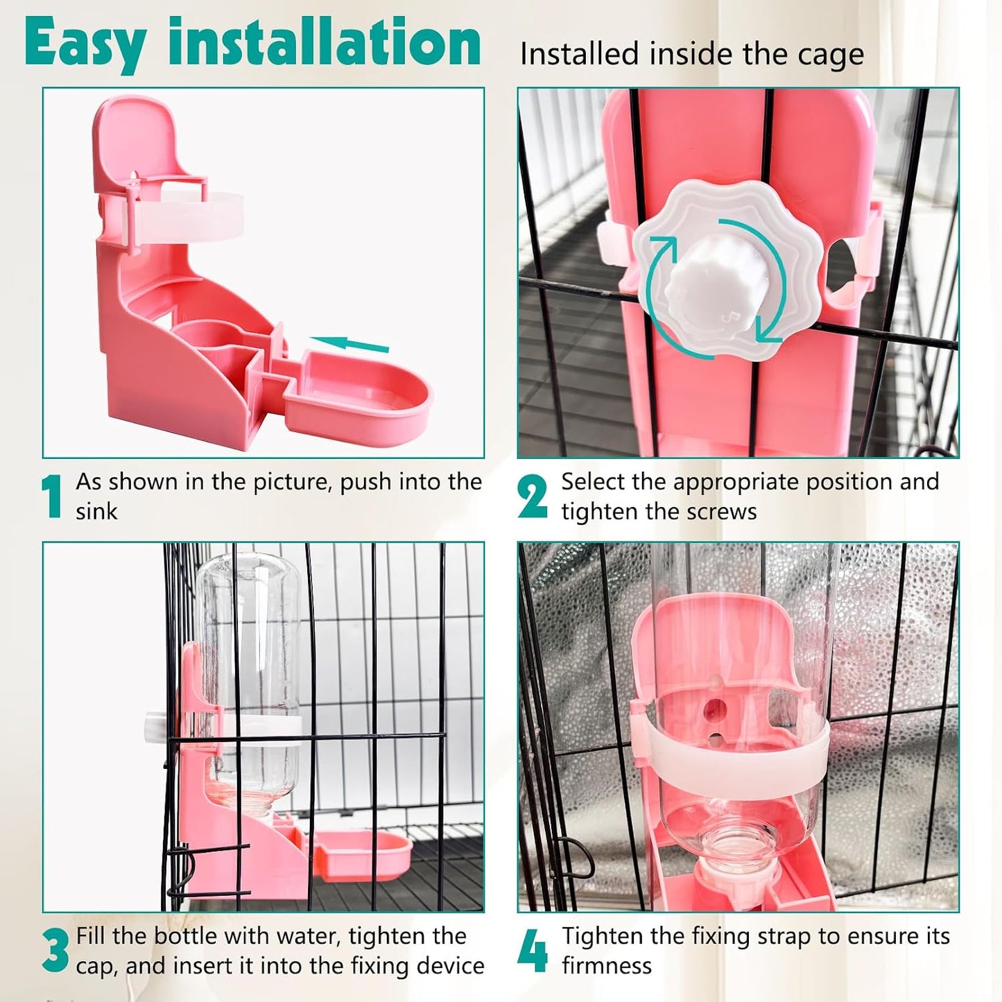 kathson Rabbit Water Bottle, 17oz Hanging Water Fountain Automatic Dispenser No Leak WaterFeeder for Bunny Chinchilla Guinea Pig Hedgehog Ferret