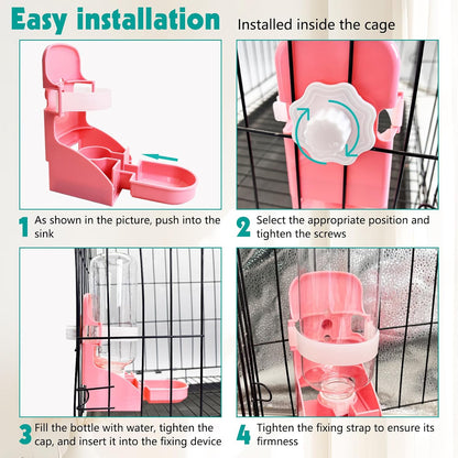 kathson Rabbit Water Bottle, 17oz Hanging Water Fountain Automatic Dispenser No Leak WaterFeeder for Bunny Chinchilla Guinea Pig Hedgehog Ferret