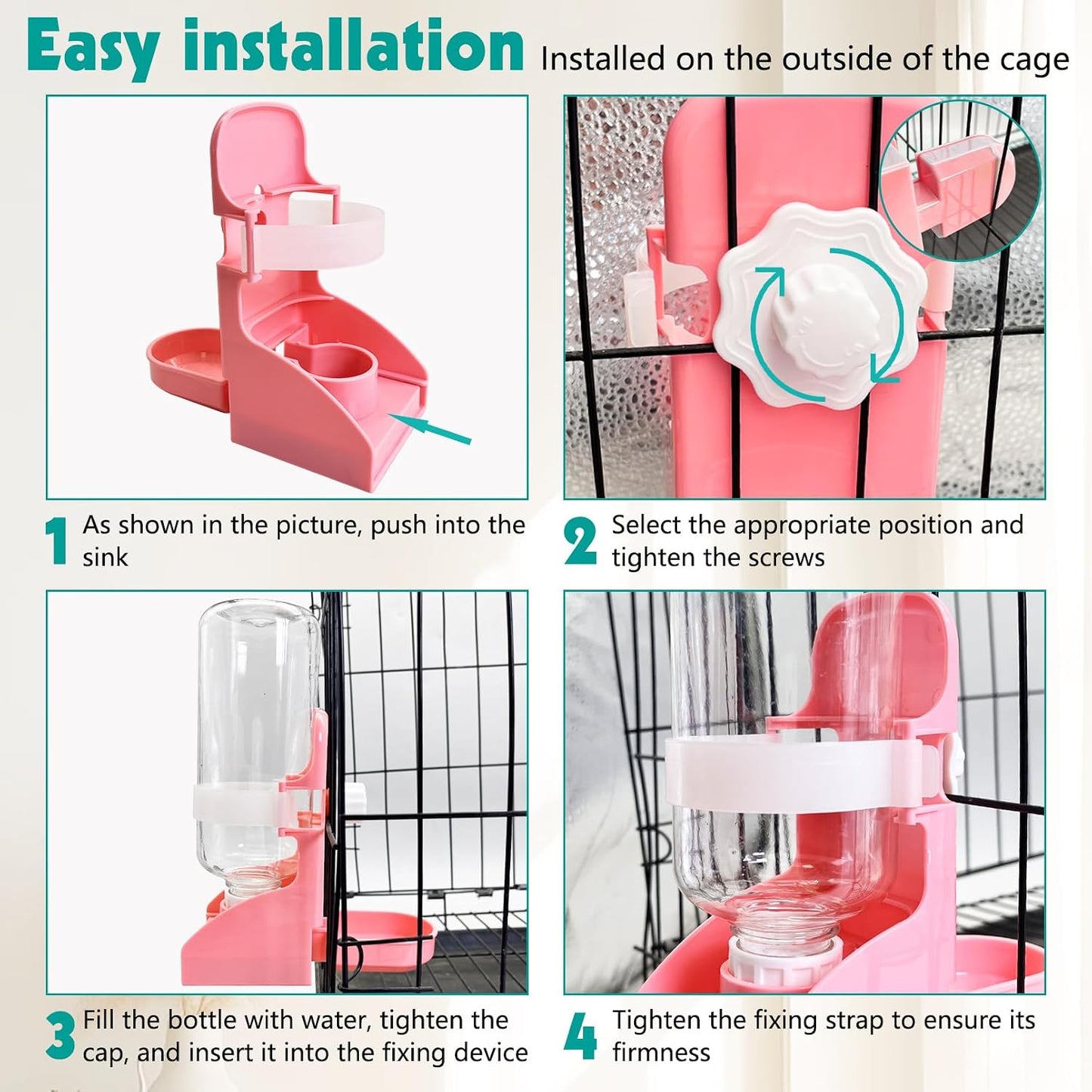 kathson Rabbit Water Bottle, 17oz Hanging Water Fountain Automatic Dispenser No Leak WaterFeeder for Bunny Chinchilla Guinea Pig Hedgehog Ferret