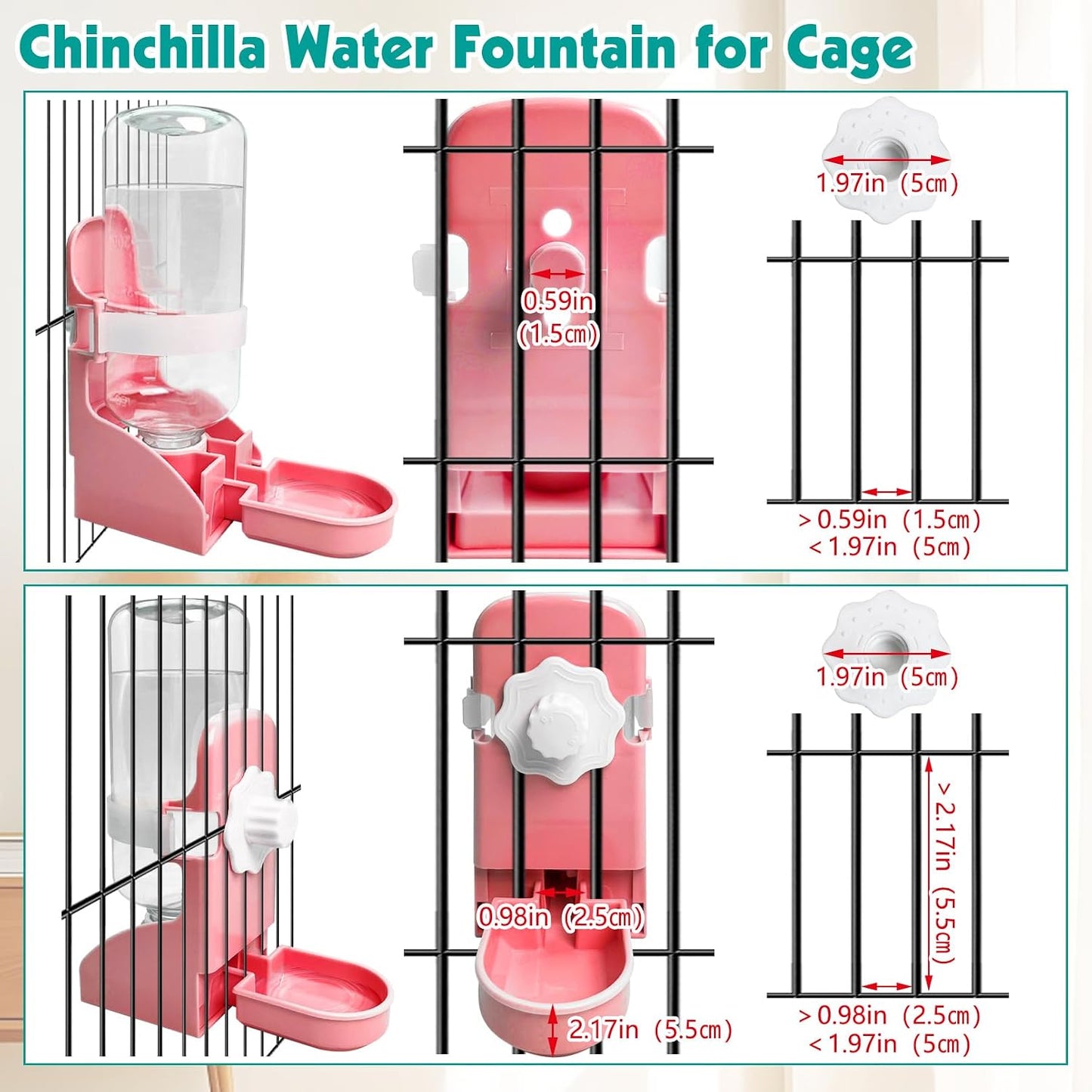 kathson Rabbit Water Bottle, 17oz Hanging Water Fountain Automatic Dispenser No Leak WaterFeeder for Bunny Chinchilla Guinea Pig Hedgehog Ferret