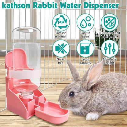 kathson Rabbit Water Bottle, 17oz Hanging Water Fountain Automatic Dispenser No Leak WaterFeeder for Bunny Chinchilla Guinea Pig Hedgehog Ferret