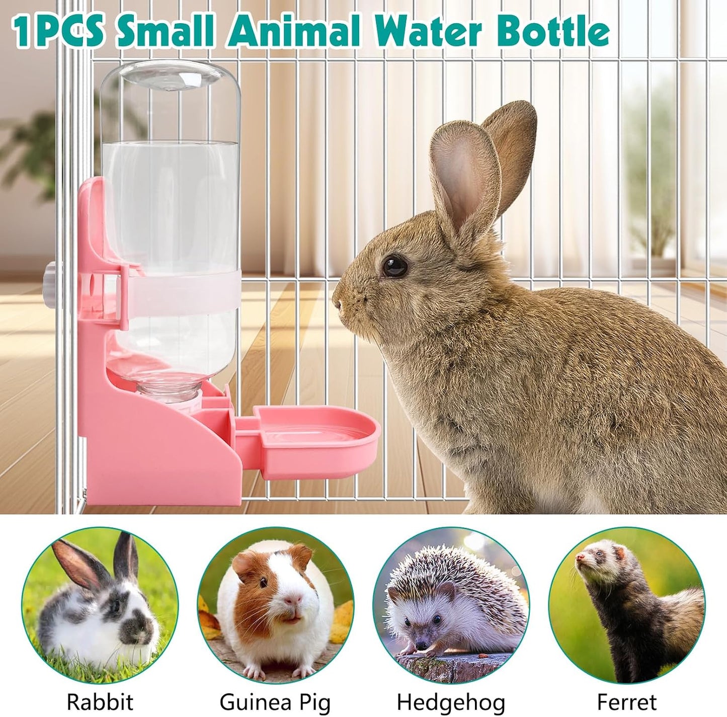 kathson Rabbit Water Bottle, 17oz Hanging Water Fountain Automatic Dispenser No Leak WaterFeeder for Bunny Chinchilla Guinea Pig Hedgehog Ferret