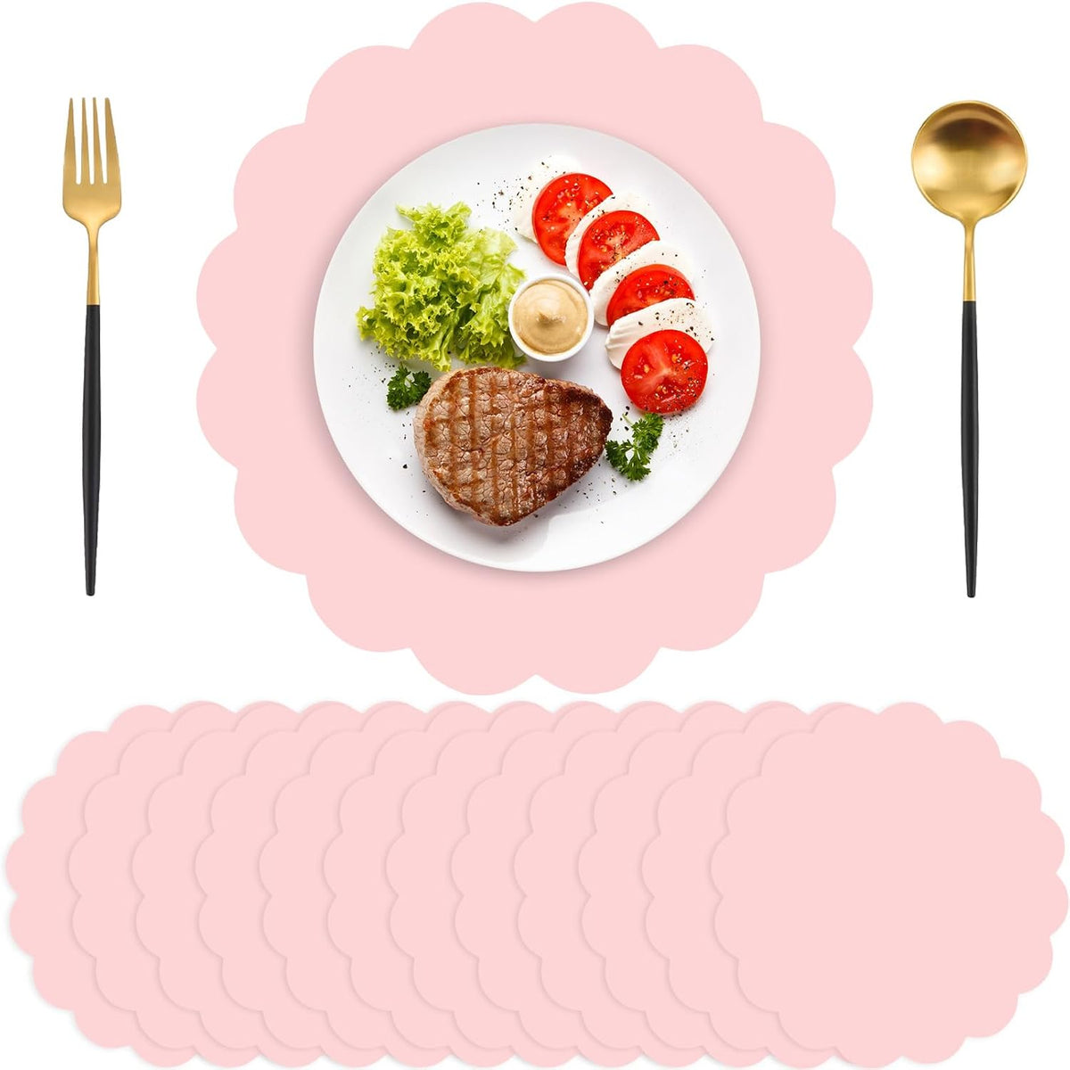 80 Pcs Pink Paper Placemats, 13.5 Inch Scalloped Table Mats | Pink Charger Paper Placemats, Protects Tables from Spills, Decorative Placemats for Girls Birthday Wedding Baby Shower Bridal Tea Party
