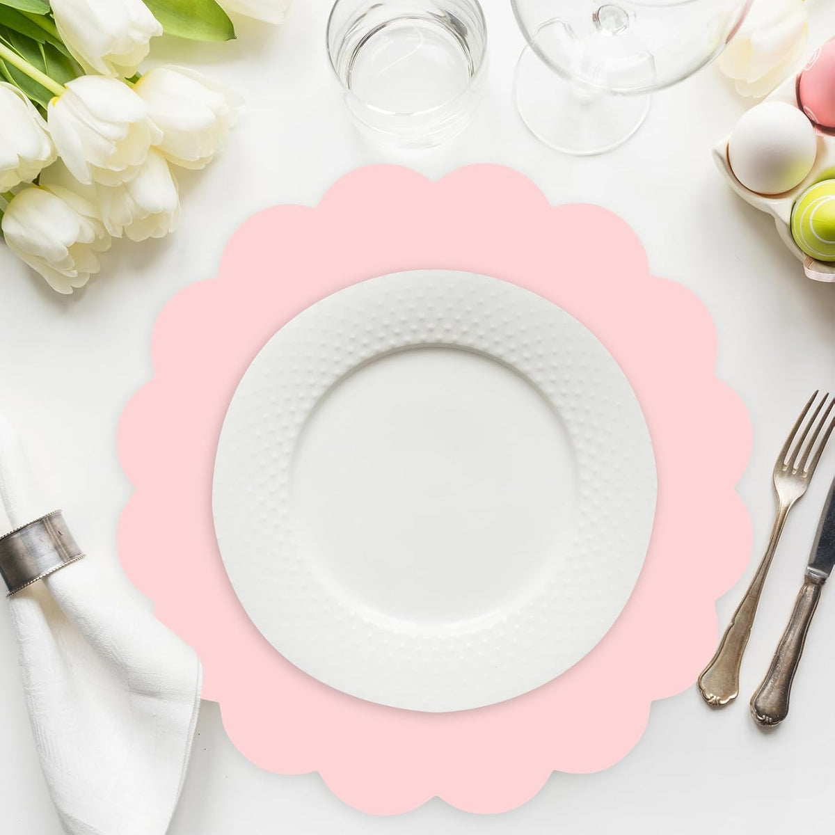 80 Pcs Pink Paper Placemats, 13.5 Inch Scalloped Table Mats | Pink Charger Paper Placemats, Protects Tables from Spills, Decorative Placemats for Girls Birthday Wedding Baby Shower Bridal Tea Party