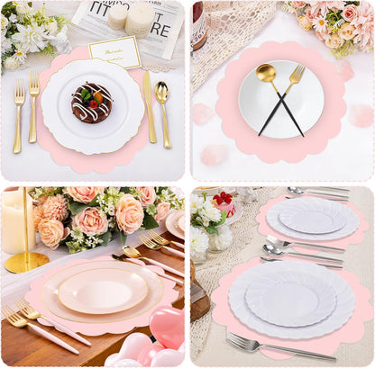 80 Pcs Pink Paper Placemats, 13.5 Inch Scalloped Table Mats | Pink Charger Paper Placemats, Protects Tables from Spills, Decorative Placemats for Girls Birthday Wedding Baby Shower Bridal Tea Party