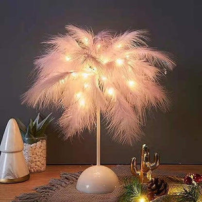White/Pink Feather Lamp, Feather Table Lamp Bedroom Bedside Table Lamp Feather for LAMPSHADE Desk Lights for Teenage Home Bedroom Decor Fashion(Pink)