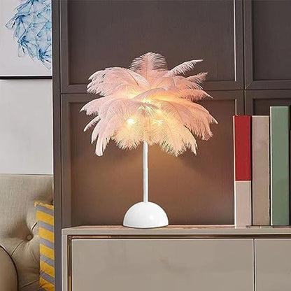 White/Pink Feather Lamp, Feather Table Lamp Bedroom Bedside Table Lamp Feather for LAMPSHADE Desk Lights for Teenage Home Bedroom Decor Fashion(Pink)