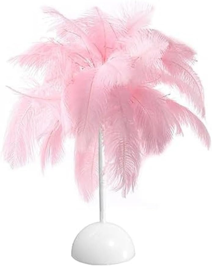 White/Pink Feather Lamp, Feather Table Lamp Bedroom Bedside Table Lamp Feather for LAMPSHADE Desk Lights for Teenage Home Bedroom Decor Fashion(Pink)