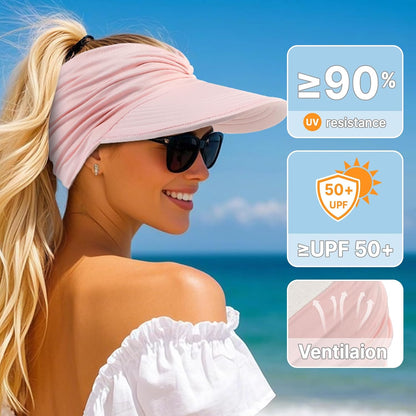 Sun Hats for Women, Wide Brim UV Protection Foldable Sun Visor Hats, UPF50+
