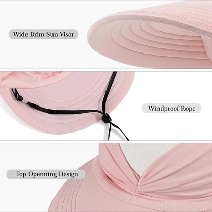 Sun Hats for Women, Wide Brim UV Protection Foldable Sun Visor Hats, UPF50+