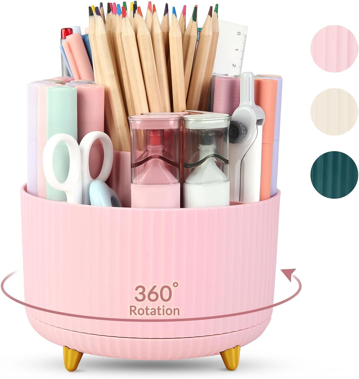 360 Rotating Multipurpose Organizer - Cute Rotating Pen Holder with 5 Slots for Art Supplies, Office, School, Home