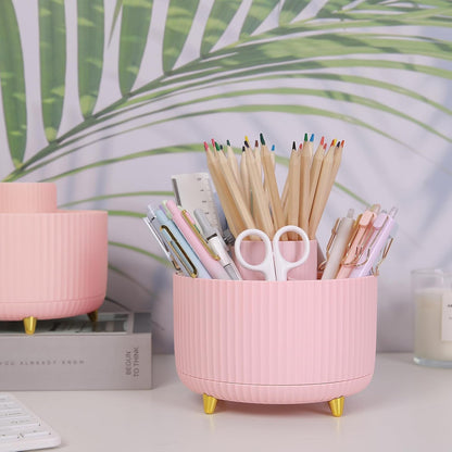 360 Rotating Multipurpose Organizer - Cute Rotating Pen Holder with 5 Slots for Art Supplies, Office, School, Home