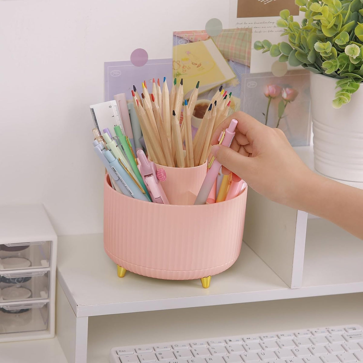 360 Rotating Multipurpose Organizer - Cute Rotating Pen Holder with 5 Slots for Art Supplies, Office, School, Home