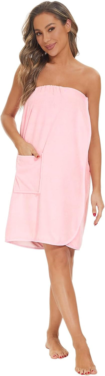 Accbitey Womens Wrap Towel Adjustable Snap Closure Shower Wrap Lightweight soft Spa Towel Bathrobe with Pocket