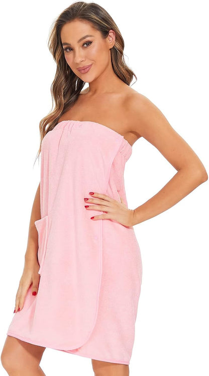 Accbitey Womens Wrap Towel Adjustable Snap Closure Shower Wrap Lightweight soft Spa Towel Bathrobe with Pocket
